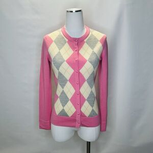 Lilly Pulitzer Merino Wool Pink Argyle Cardigan Sweater Women's Size Small